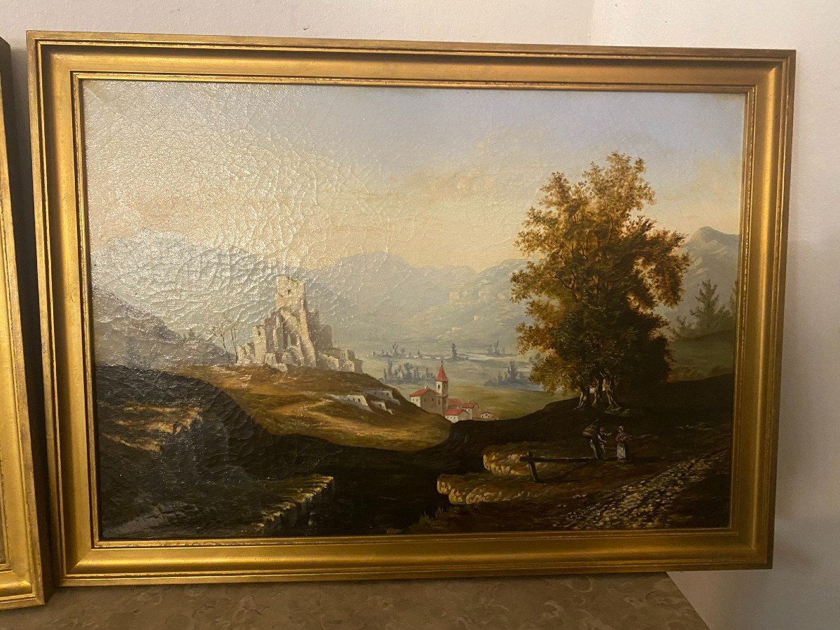 Pair Of Landscapes, Swiss School, 19th Century-photo-4