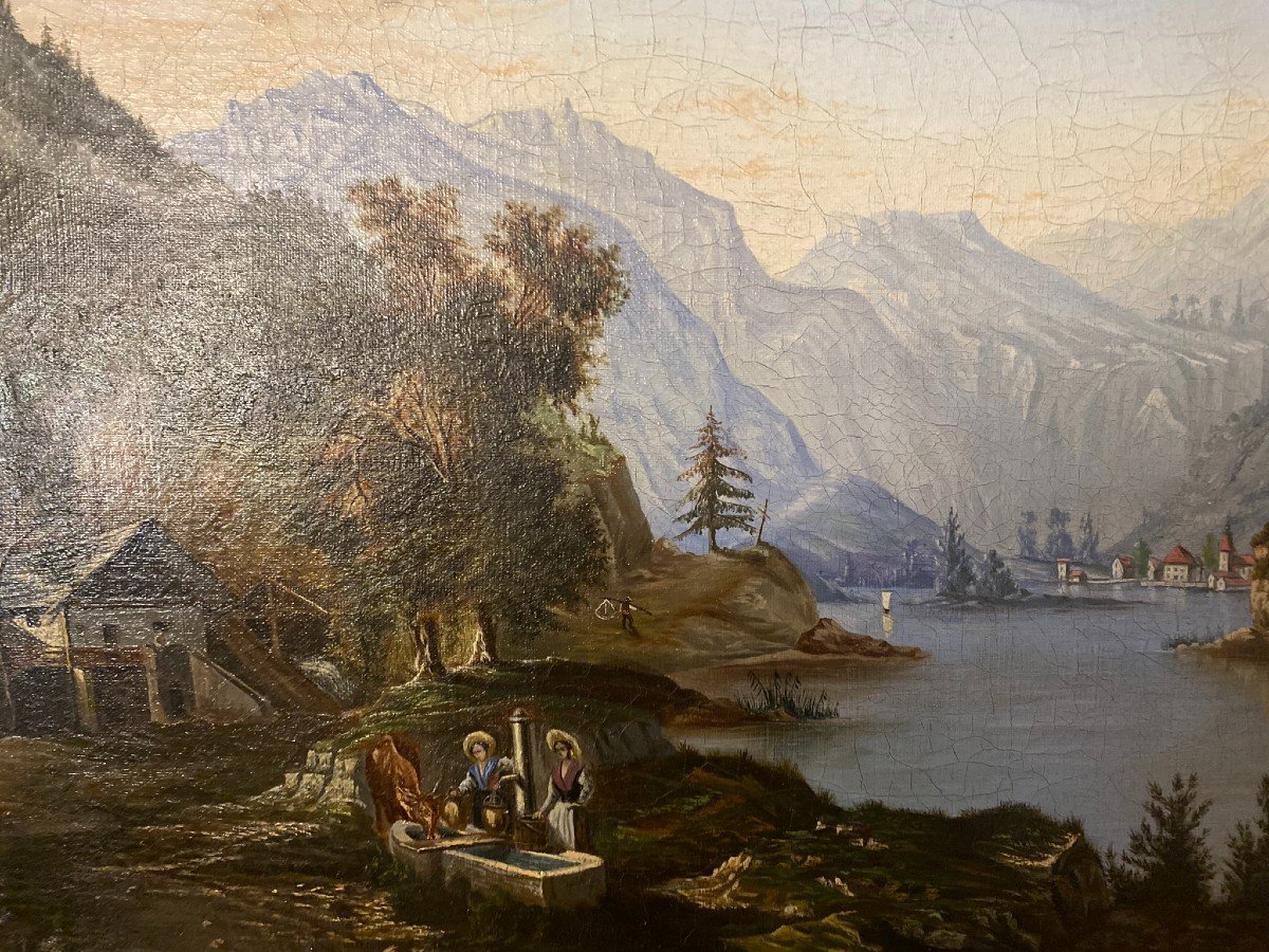 Pair Of Landscapes, Swiss School, 19th Century-photo-2