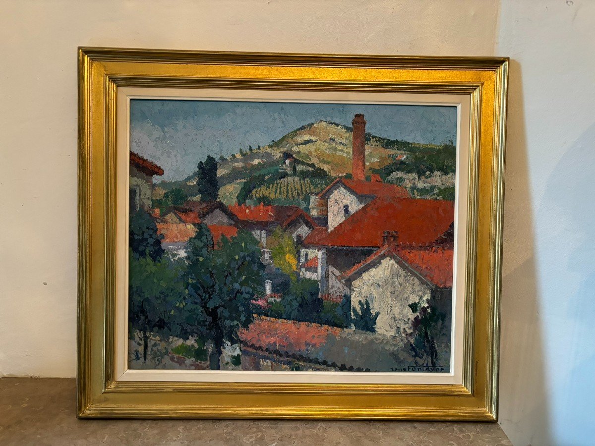 Village In The Aude Signed René Fontaine (1896-1952)-photo-2