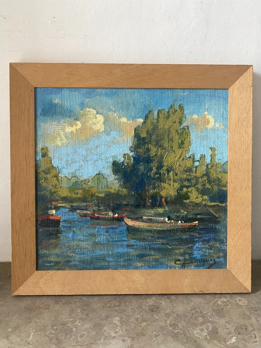 Landscape On A Lake Signed 20th Century