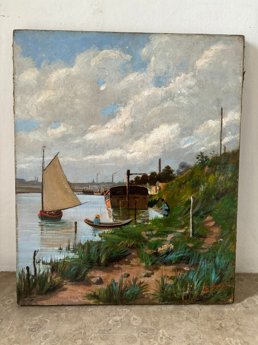 Fishing Scene Signed Bonesi