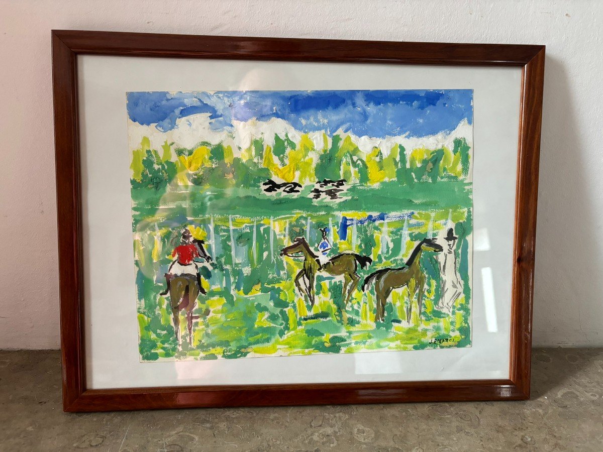 Gouache Of Horses Signed Endzel-photo-2