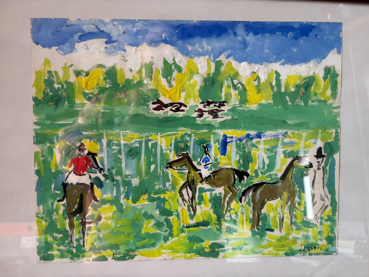 Gouache Of Horses Signed Endzel-photo-3