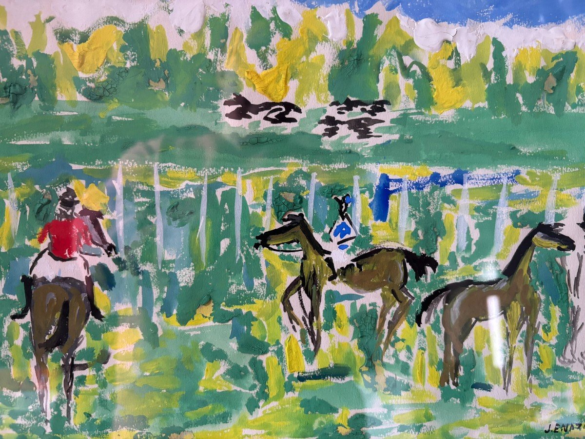 Gouache Of Horses Signed Endzel-photo-4