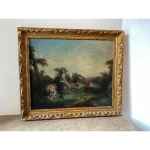 Gallant Scene Follower Of Watteau, French School 19th Century