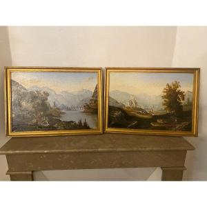 Pair Of Landscapes, Swiss School, 19th Century