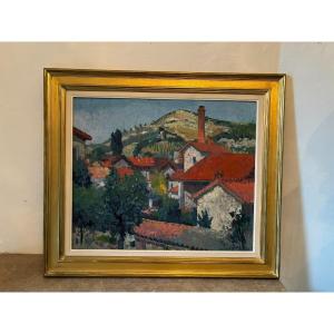 Village In The Aude Signed René Fontaine (1896-1952)