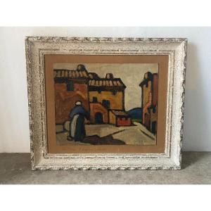 Village Scene Signed 20th Century