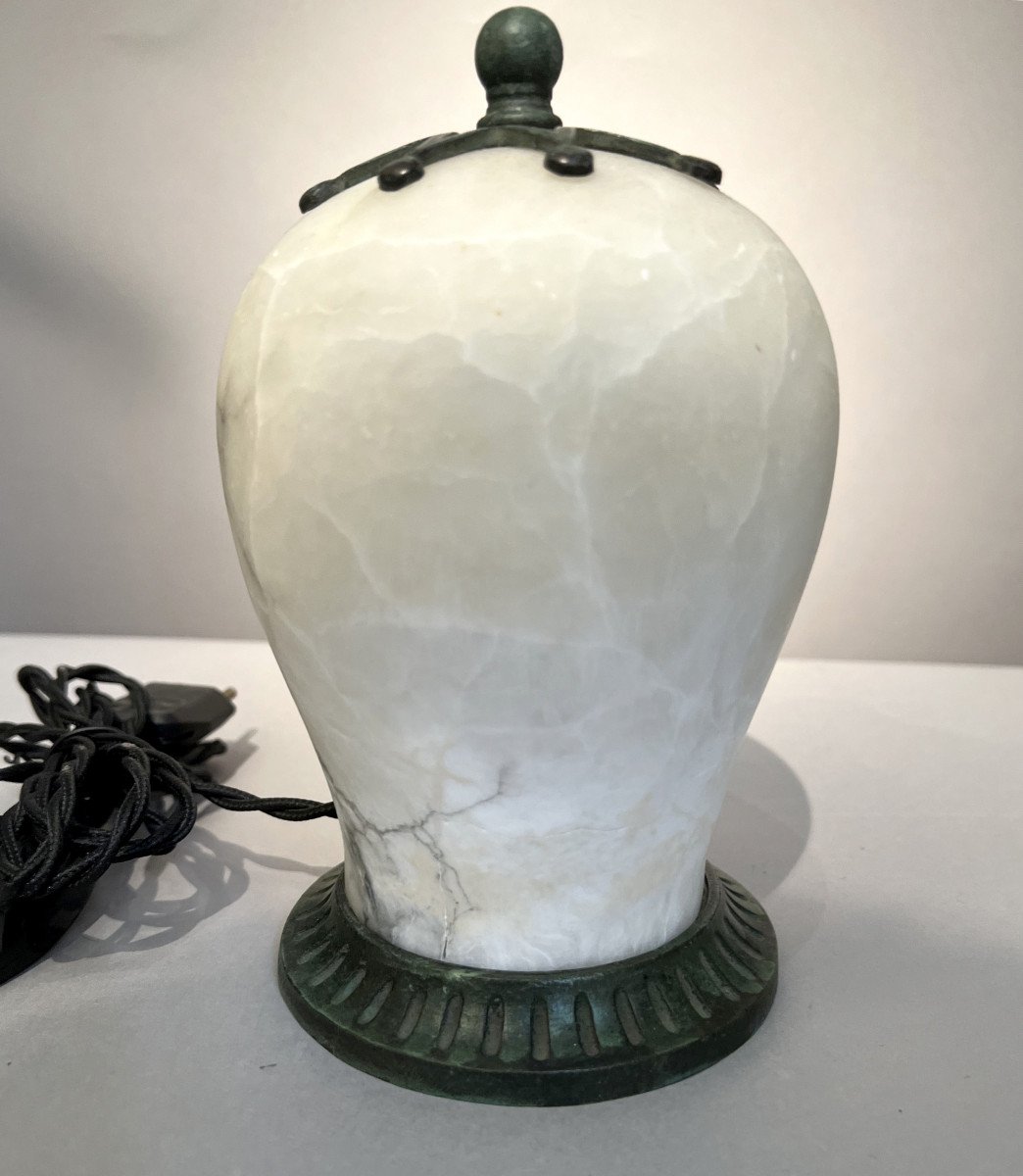 Nightlight In Alabaster And Bronze Art-deco Period France, Circa 1930-photo-3