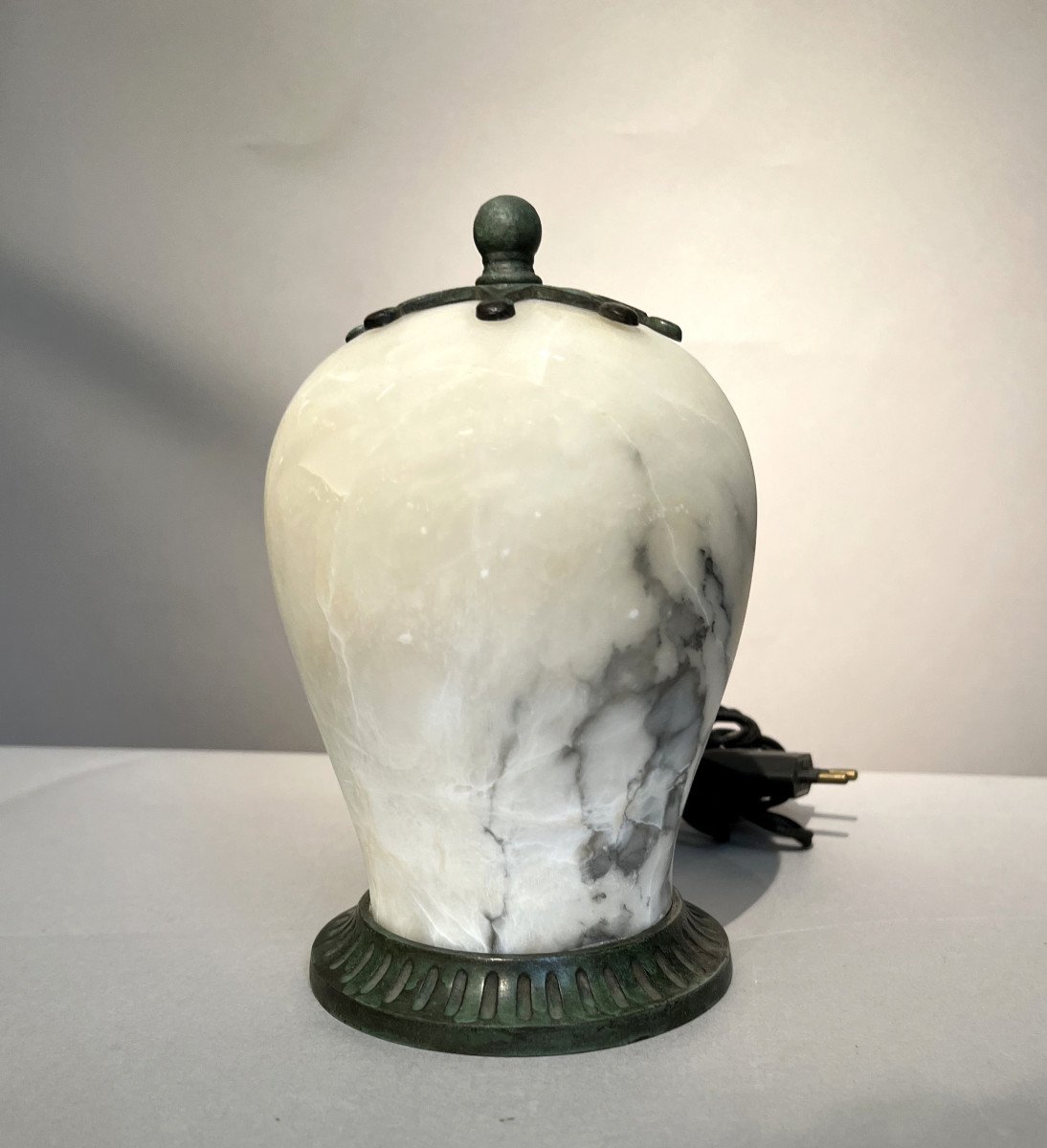 Nightlight In Alabaster And Bronze Art-deco Period France, Circa 1930-photo-3