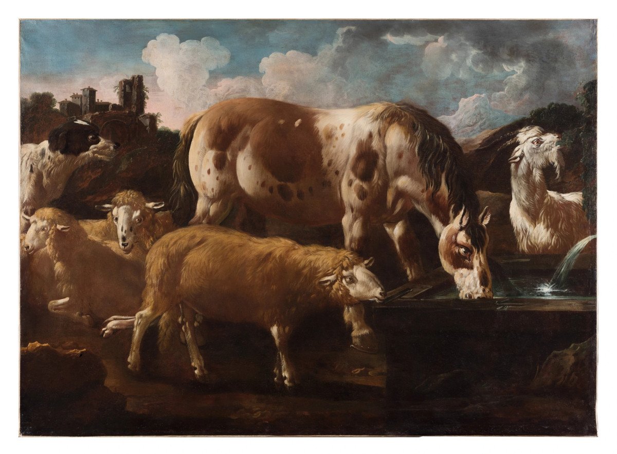 Pastoral Scene, Oil On Canvas, By P. P. Roos Dit Rosa Da Tivoli Italy Circa 1680-photo-3