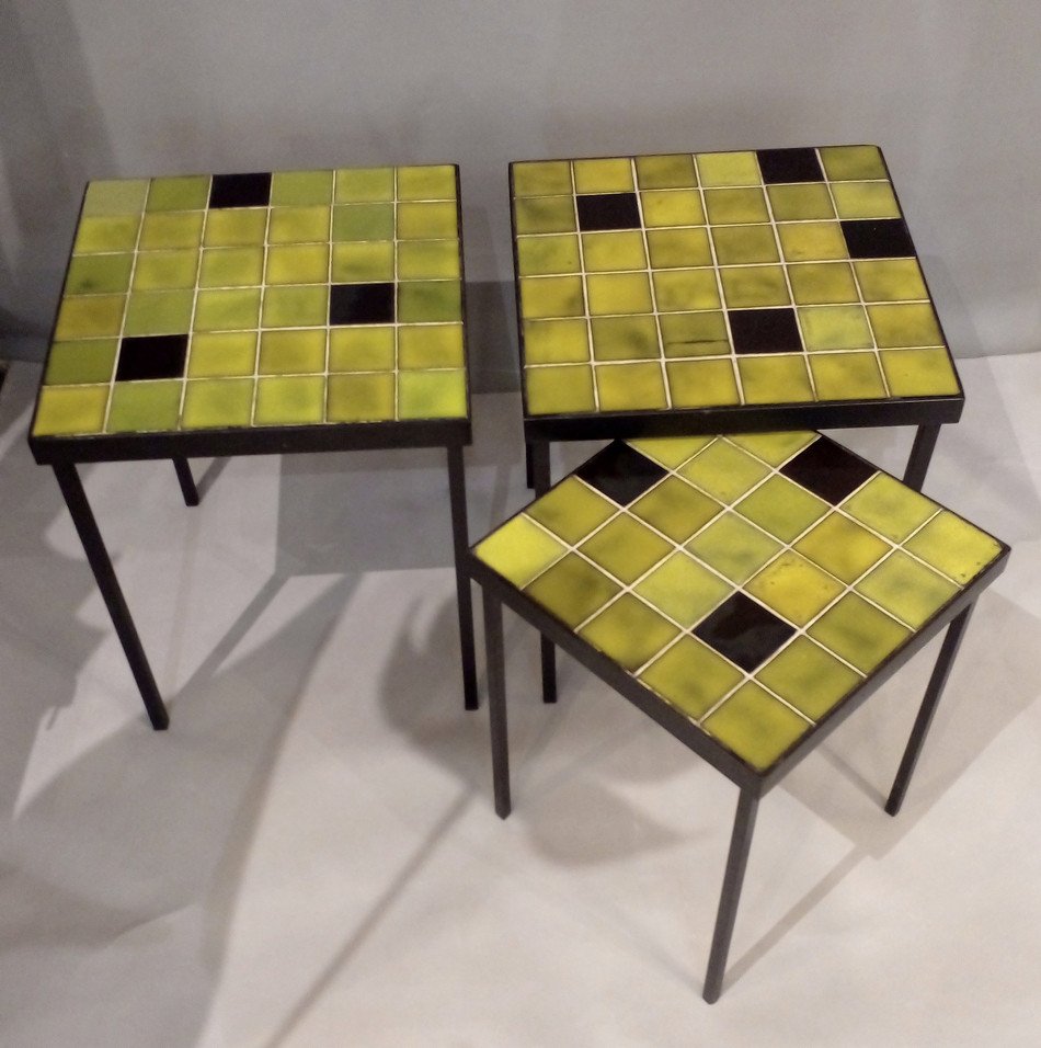 Three Glazed Ceramic Side Tables By Mado Jolain And René Legrand, France, Circa 1960