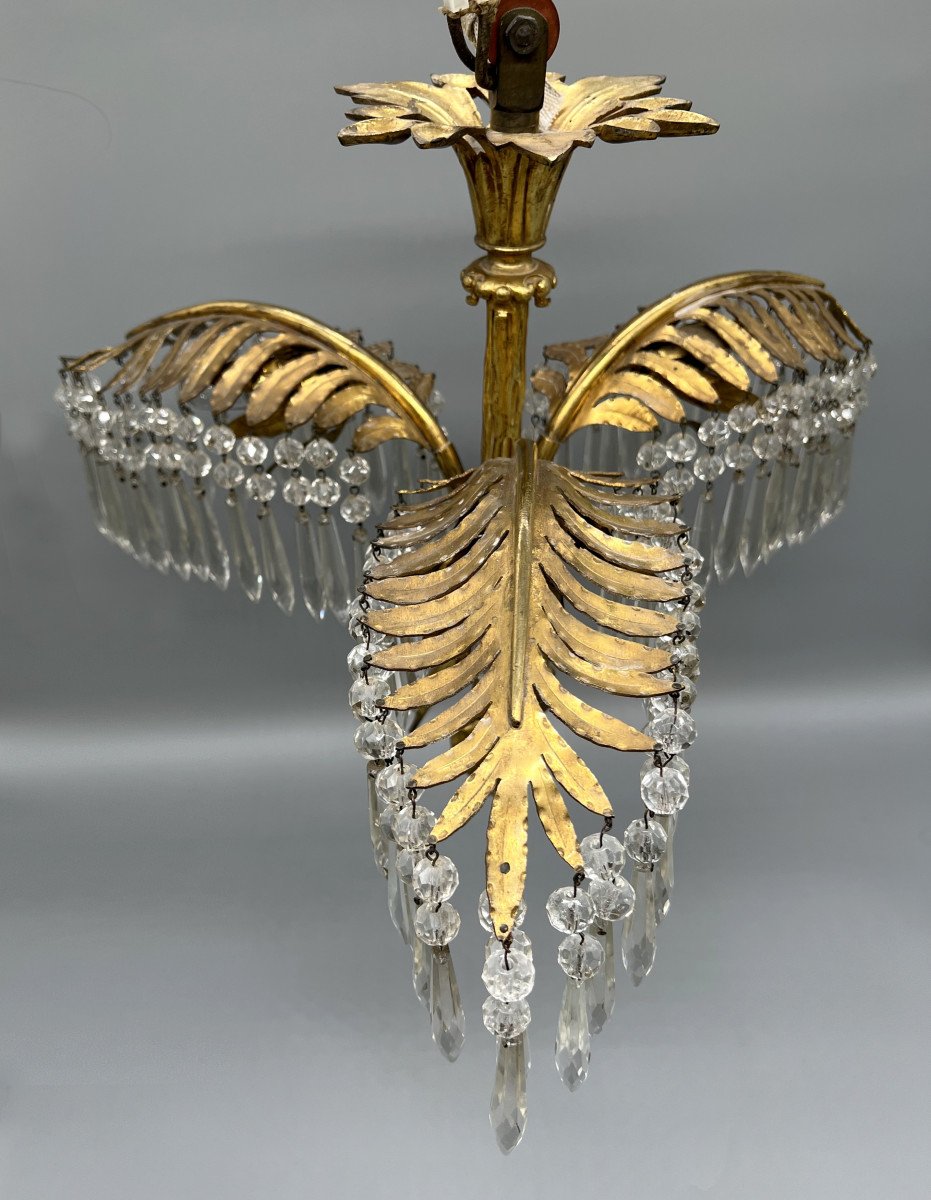 Small Gilt Bronze "palm" Chandelier, France, Circa 1900-photo-1