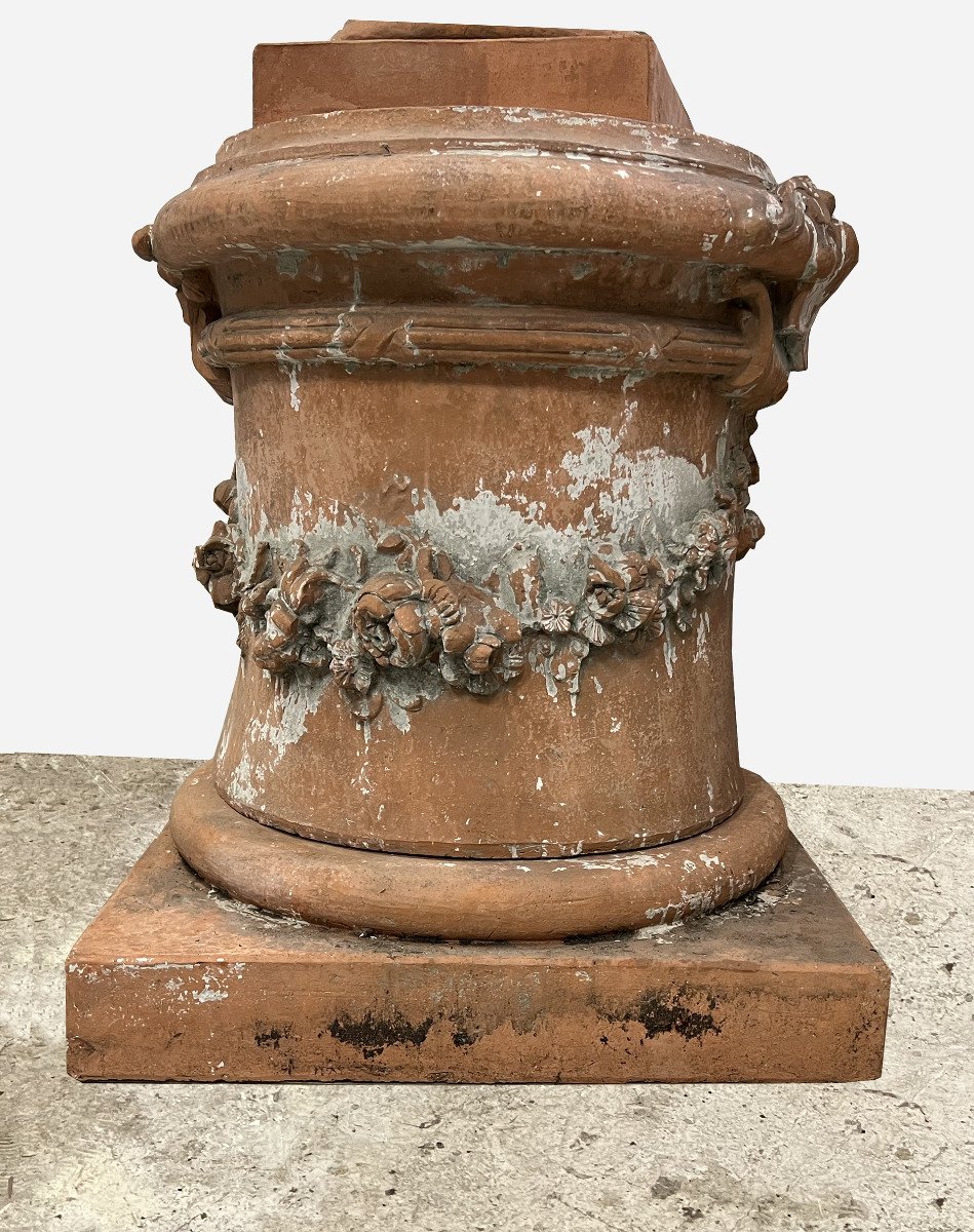 Monumental Pair Of Medicis Vases On Columns, In Terracotta France, Circa 1950-photo-3