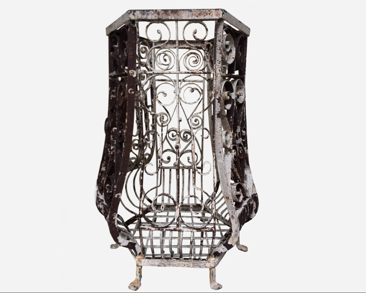 Large Planter Or Sellette In Wrought Iron France, 1880 / 1900-photo-1