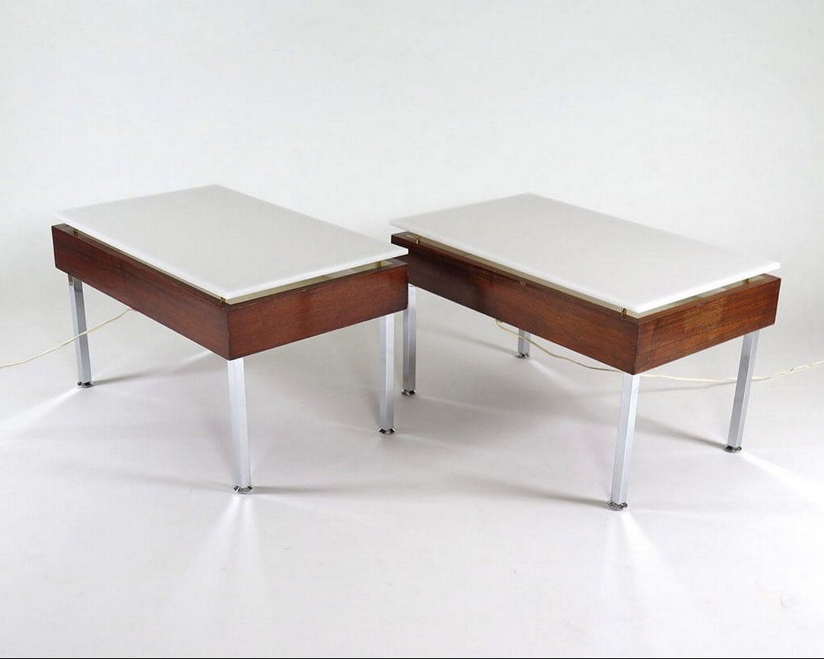 Paire De Tables Basses Lumineuses Modèle G 30, Par Joseph-andré Motte, éd. Charron, Paris, 1958-photo-2