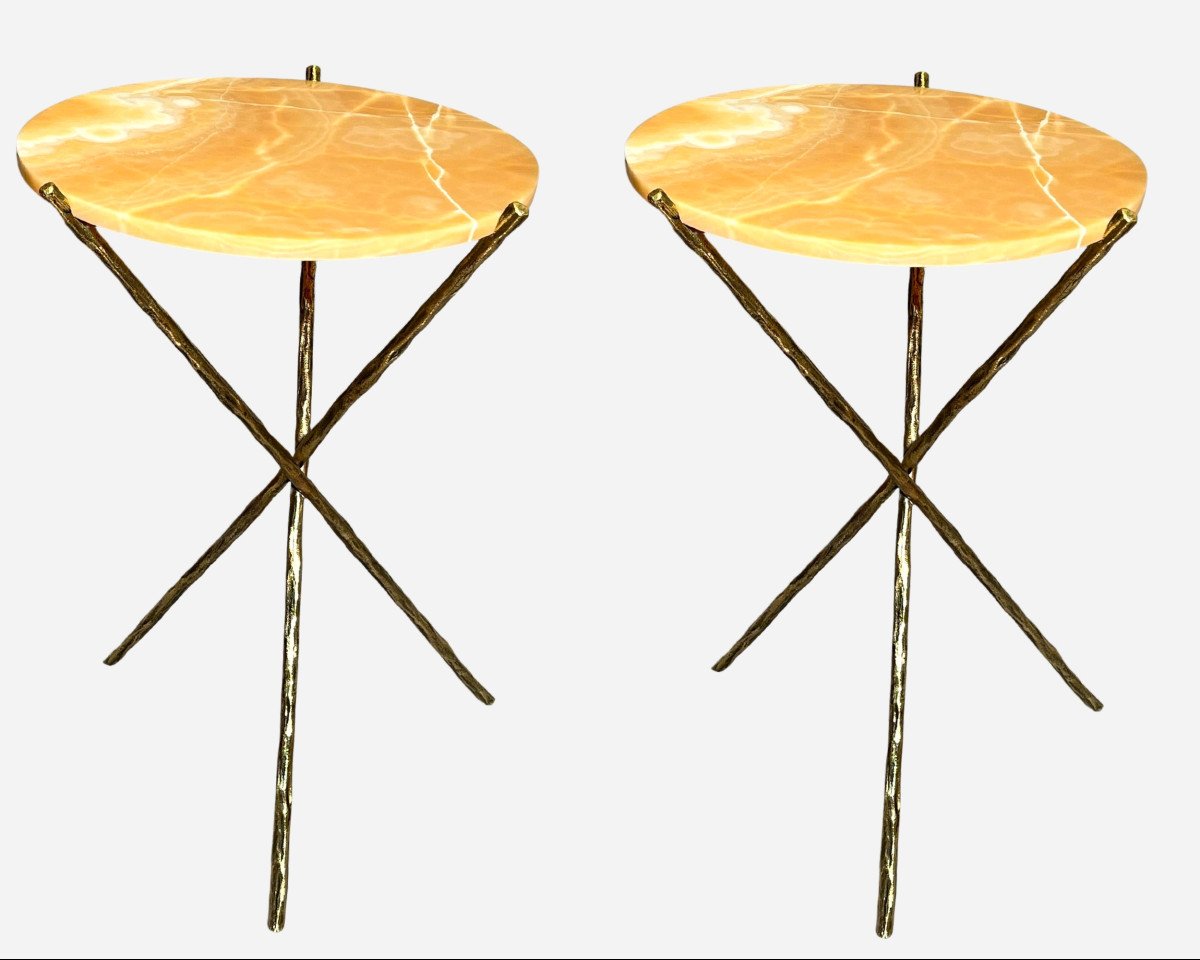 Pair Of Bronze And Onyx Pedestal Tables, Galerie Canavèse Editions, Paris, France, 2024 