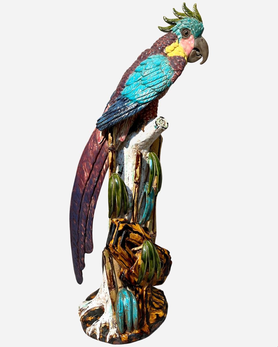 Large Glazed Ceramic Parrot, Spain, Circa 1950 / 1960-photo-3