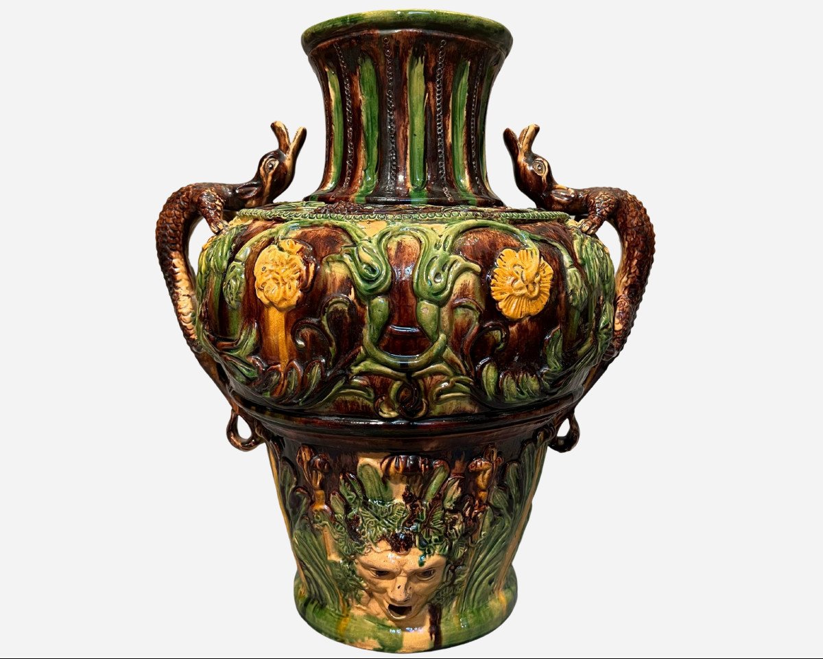 Large Glazed Terracotta Wine Fountain, Spain Or Portugal, Circa 1900-photo-1