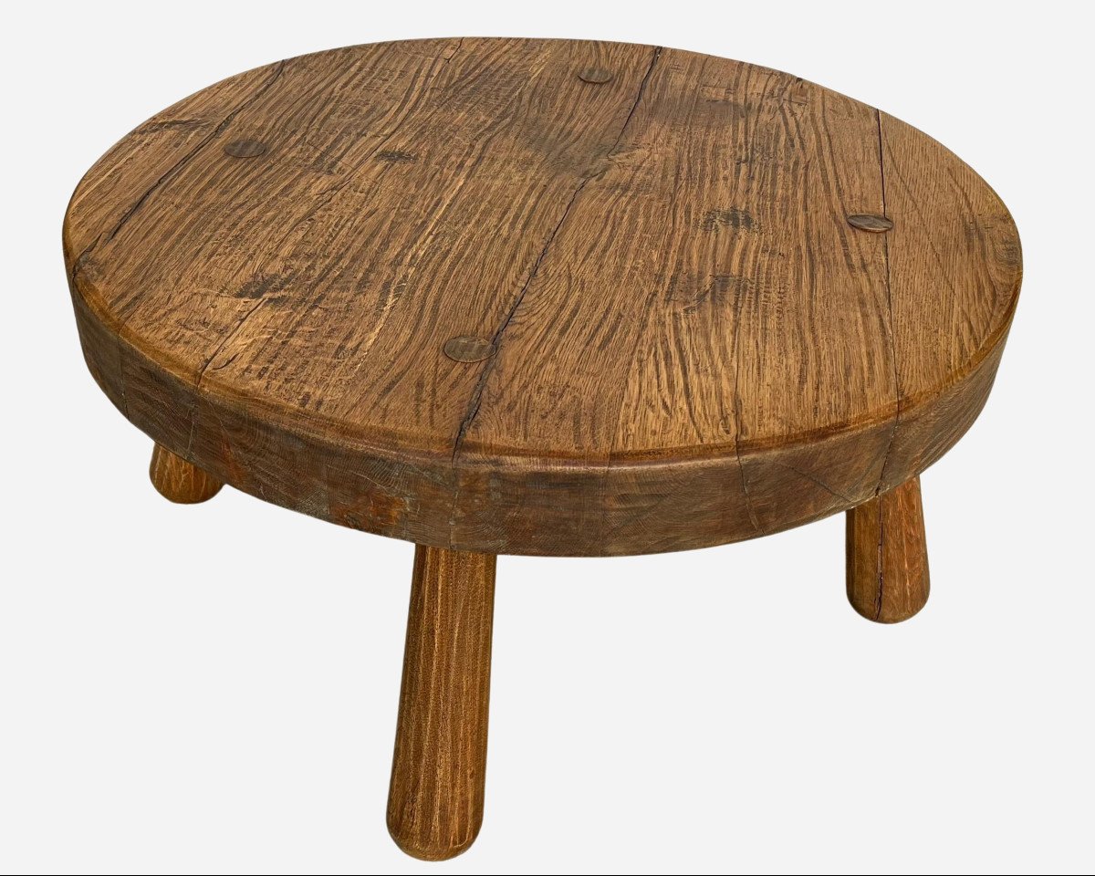 Large “brutalist” Coffee Table In Solid Oak, Belgium Or France, Circa 1950-photo-4