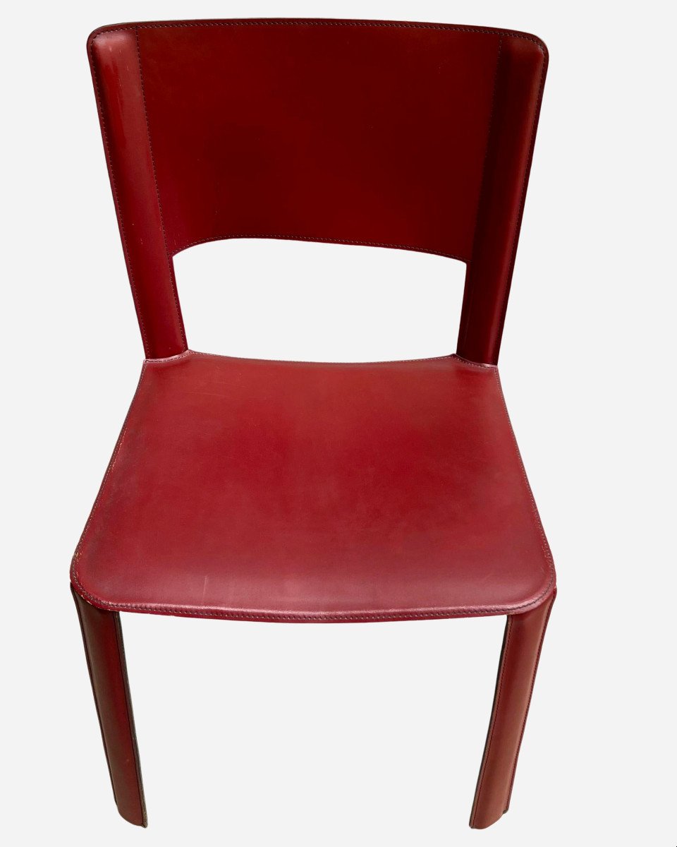 Set Of Six Chairs In Red Leather, Cidue, Italy, Circa 1970-photo-2