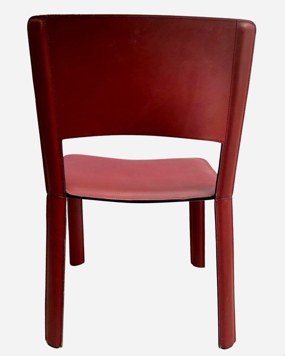 Set Of Six Chairs In Red Leather, Cidue, Italy, Circa 1970-photo-4