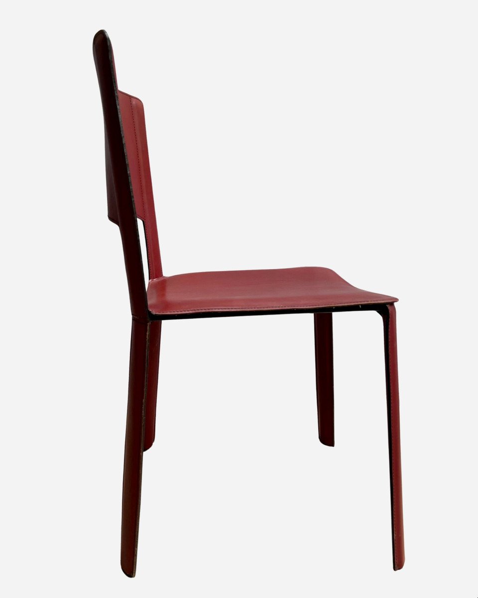 Set Of Six Chairs In Red Leather, Cidue, Italy, Circa 1970-photo-1