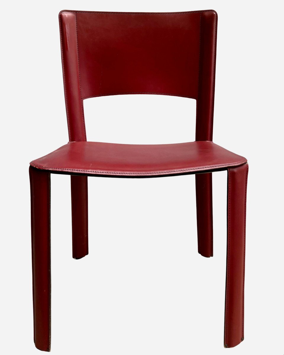 Set Of Six Chairs In Red Leather, Cidue, Italy, Circa 1970-photo-2