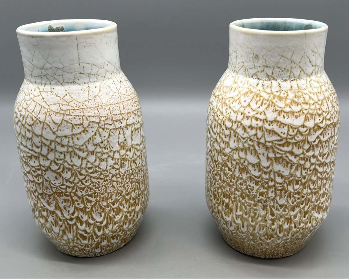 Pair Of Glazed Ceramic Vases, Accolay, France, Circa 1950-photo-2