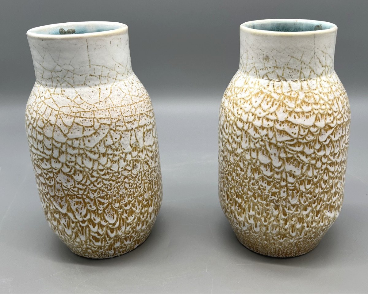 Pair Of Glazed Ceramic Vases, Accolay, France, Circa 1950-photo-3