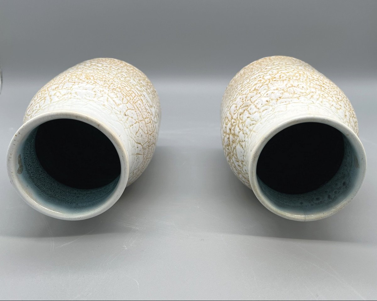 Pair Of Glazed Ceramic Vases, Accolay, France, Circa 1950-photo-1