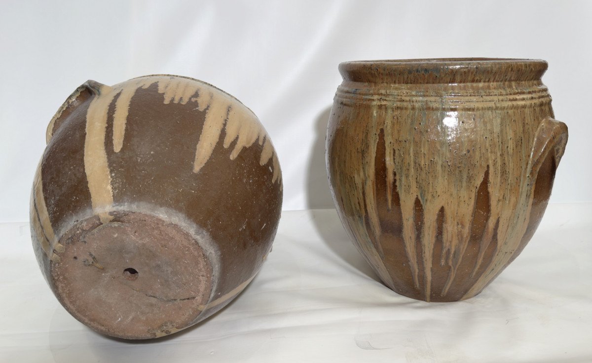 Pair Of Large Planters In Glazed Stoneware Aubenas, France, Circa 1930-photo-4