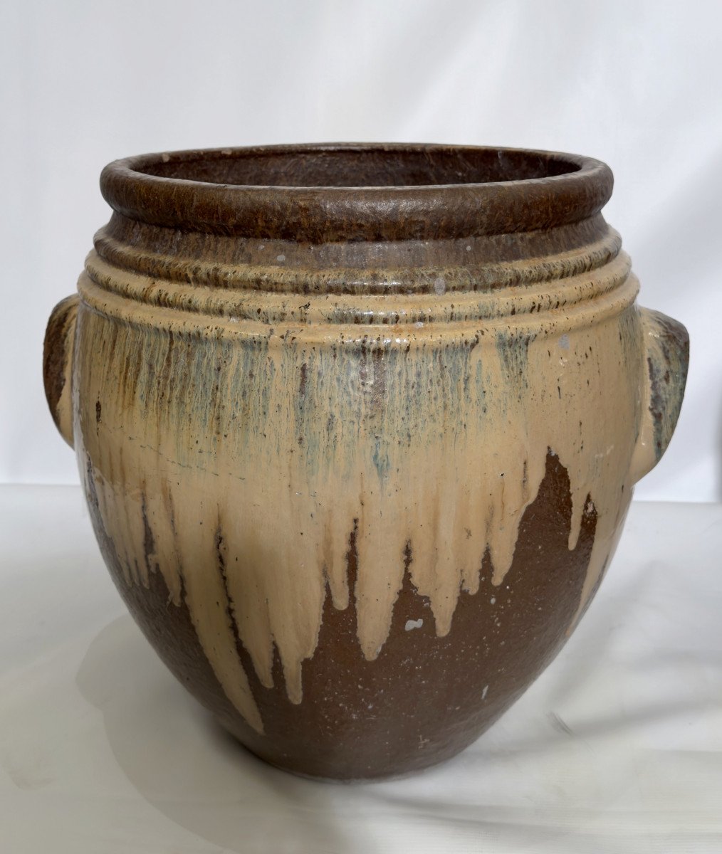 Pair Of Large Planters In Glazed Stoneware Aubenas, France, Circa 1930-photo-1