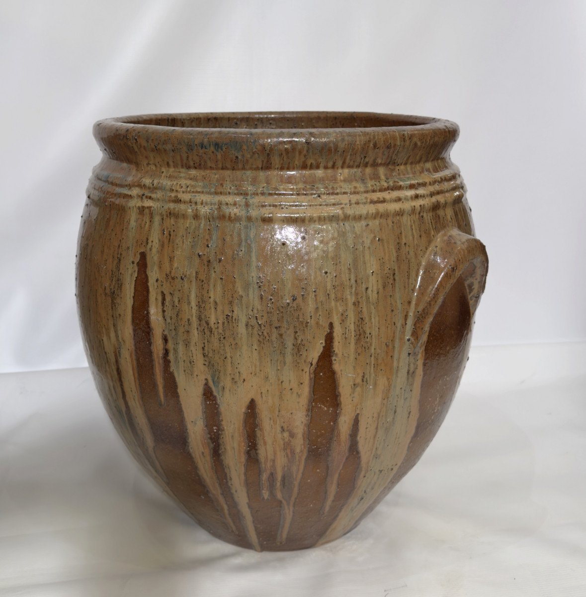 Pair Of Large Planters In Glazed Stoneware Aubenas, France, Circa 1930-photo-2