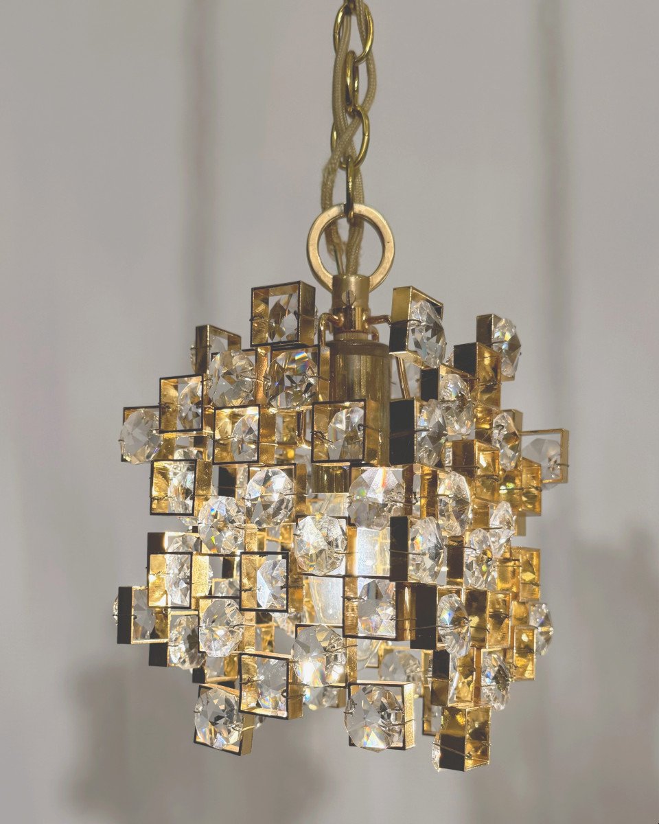 Pair Of Small Modernist Chandeliers By Palme & Walter, Palwa, Germany Circa 1960-photo-2