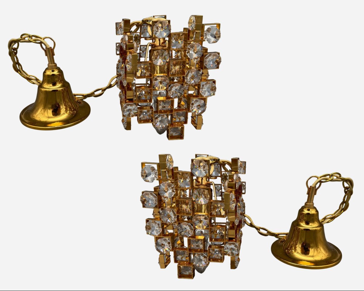 Pair Of Small Modernist Chandeliers By Palme & Walter, Palwa, Germany Circa 1960