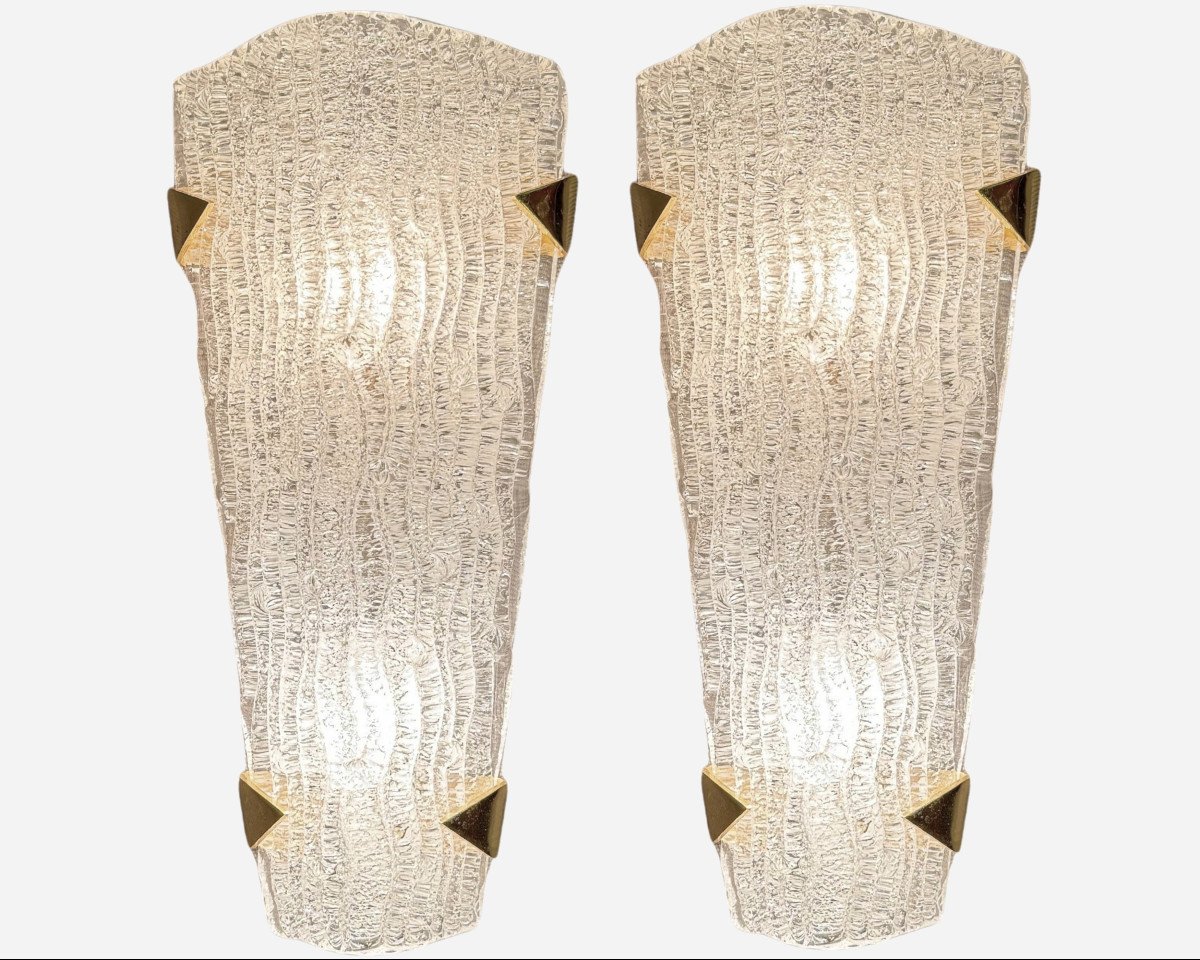 Pair Of Glass Lighting Sconces, Editions Maison Arlus, Paris, France, Circa 1960-photo-3