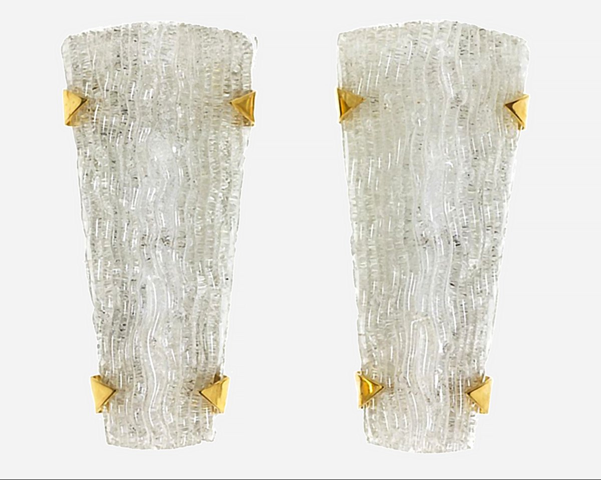 Pair Of Glass Lighting Sconces, Editions Maison Arlus, Paris, France, Circa 1960