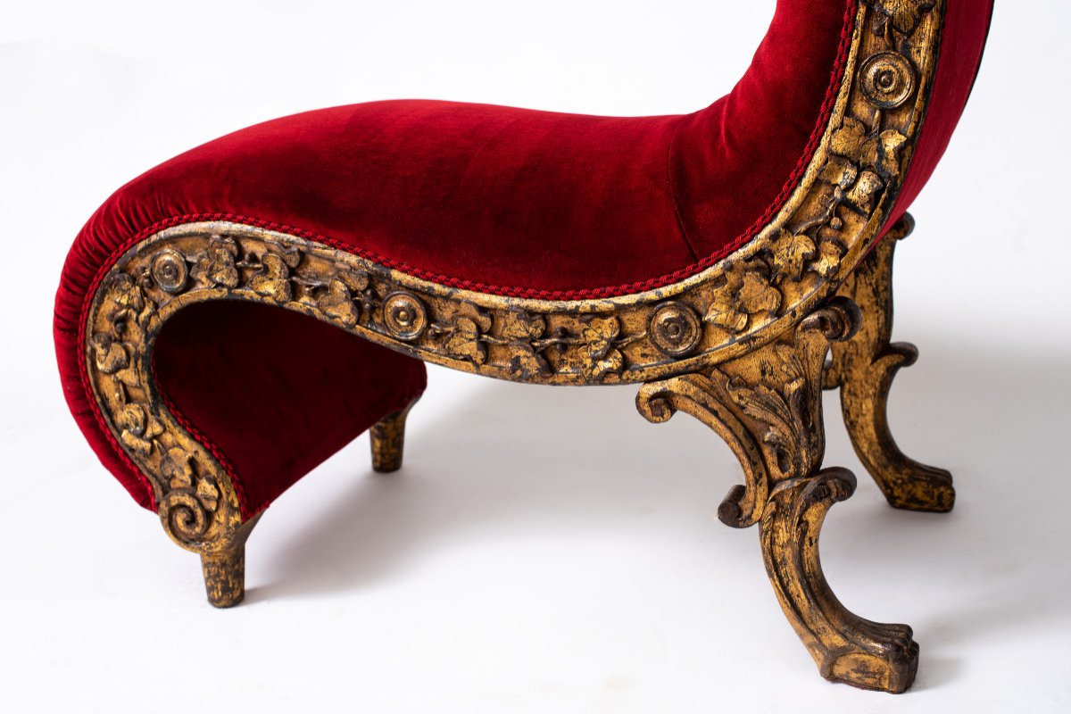 Rare Pair Of Carved Gilded Wood And Velvet Chairs Portugal, Circa 1880-photo-1