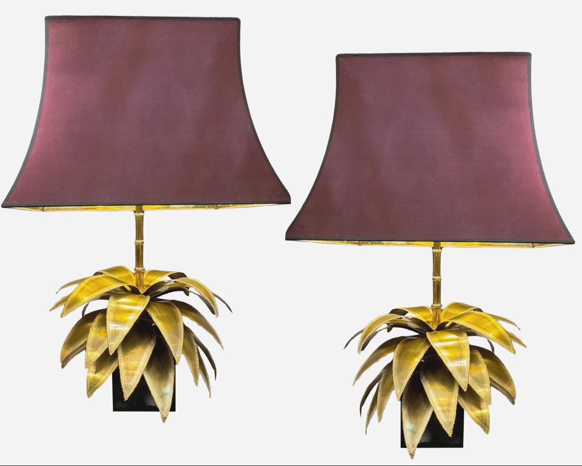 Pair Of “agave” Lamps, By Christian Techouyeres, Ed. Maison Jansen, Paris, France Circa 1970