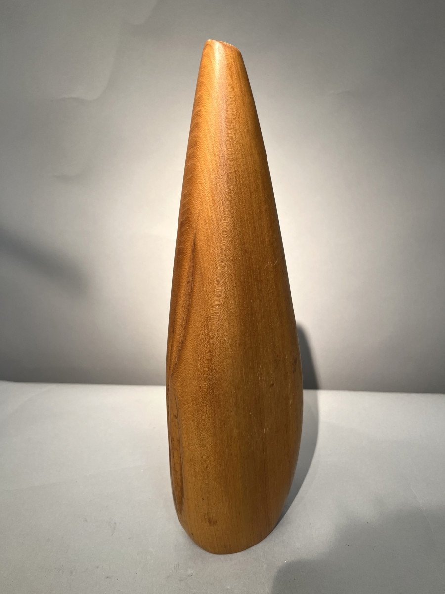 Vase Soliflore En Bois Sculpté, France, Vers 1960-photo-3