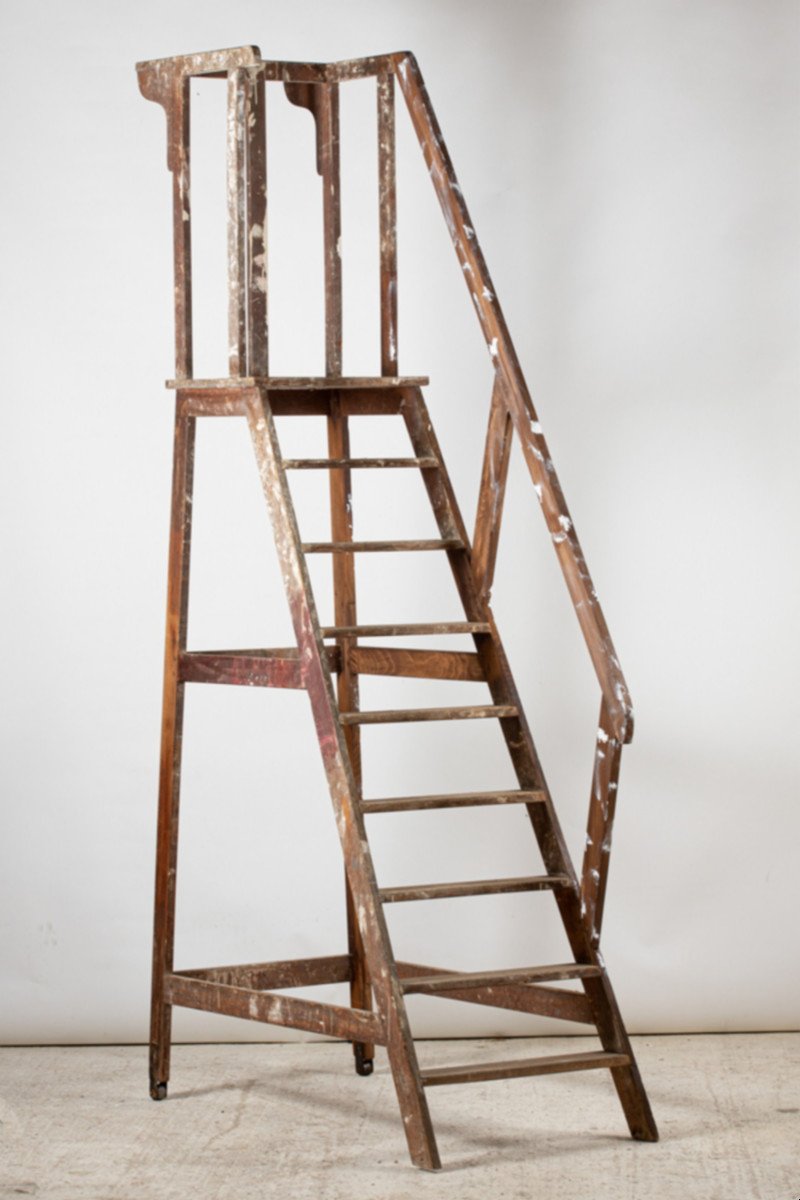 Large Wooden Library Staircase, France, Circa 1930/1940-photo-2