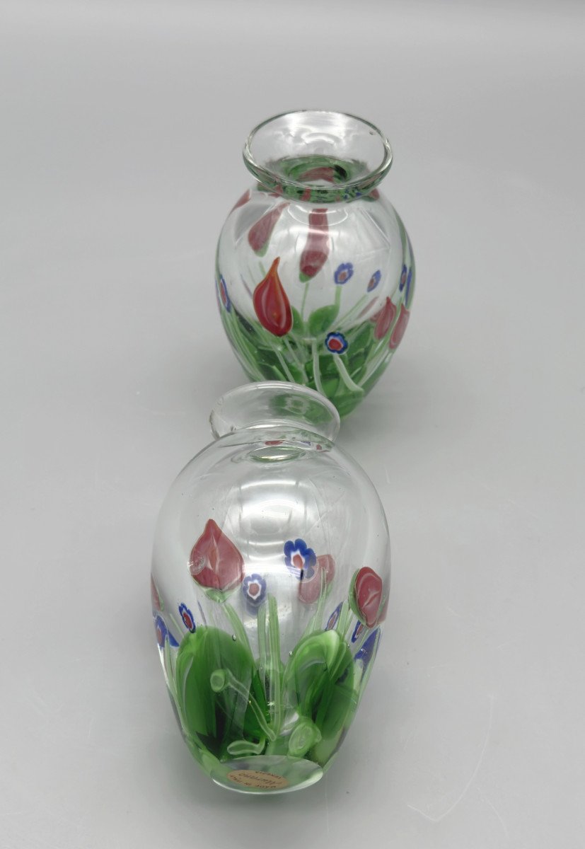 Paire De Petits Vases En Verre Soufflé à Inclusions De Murines, Murano, Italie, Vers 1980 -photo-2