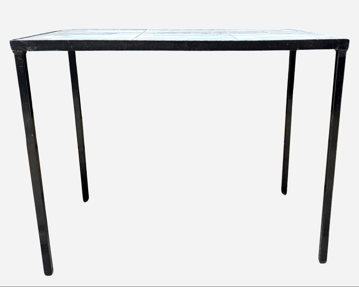 Rectangular Pedestal Table With Glazed Terracotta Top By R. & J. Cloutier, France Circa 1960-photo-1