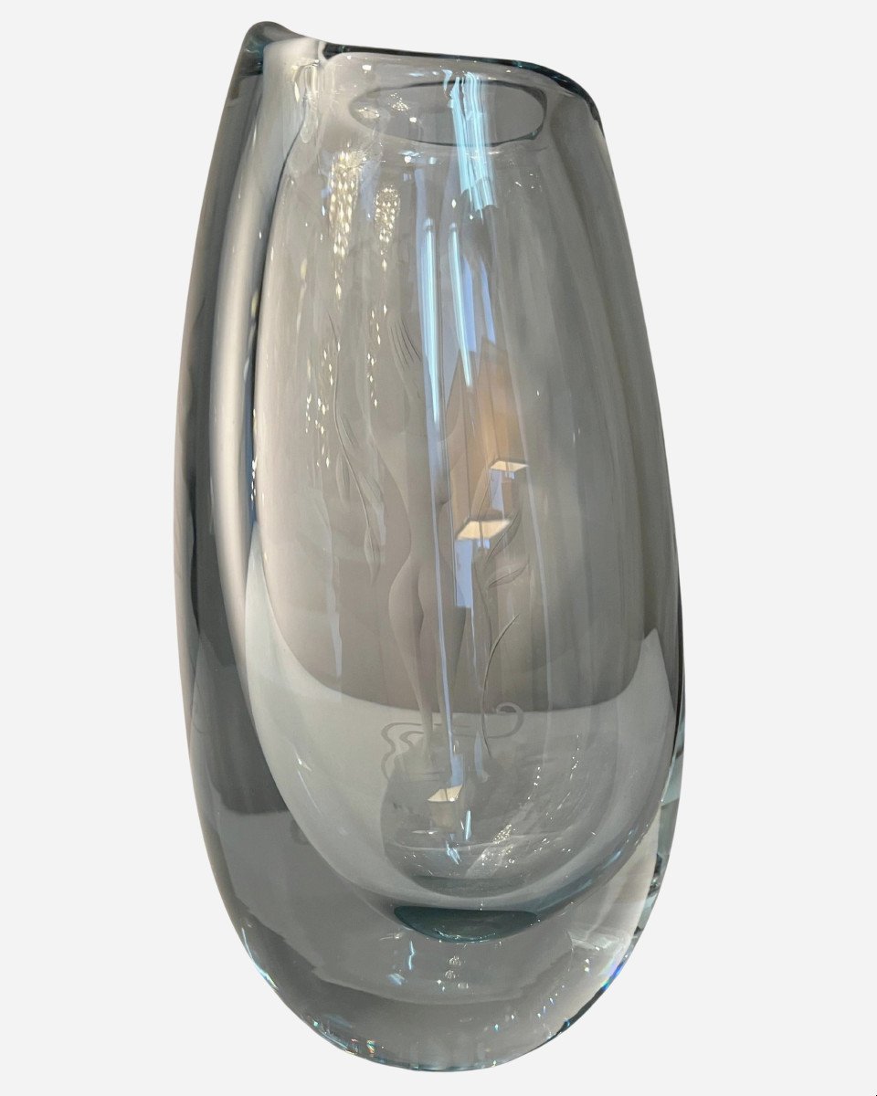 Vase En Verre Gravé, éditions Orrefors, Suède, Vers 1950-photo-2