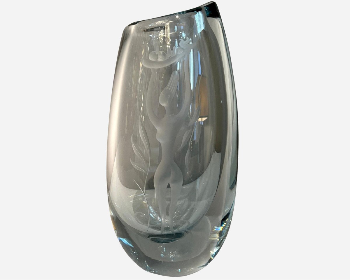 Vase En Verre Gravé, éditions Orrefors, Suède, Vers 1950