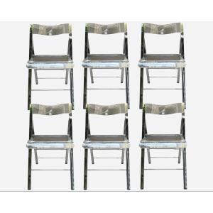 Set Of Six Folding Chairs In Plexiglass And Chrome Italy, Circa 1970