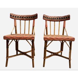Pair Of Chairs In Woven Rattan France, Circa 1920