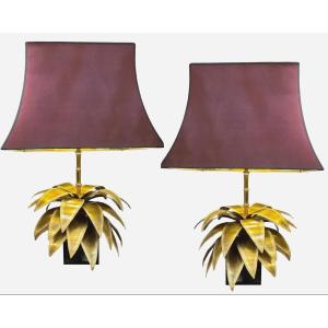 Pair Of “agave” Lamps, By Christian Techouyeres, Ed. Maison Jansen, Paris, France Circa 1970