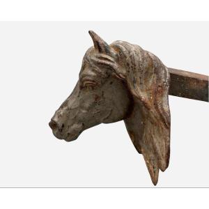 Rare Cast Iron And Wrought Iron Horse Head Halter Holder, France, Circa 1880